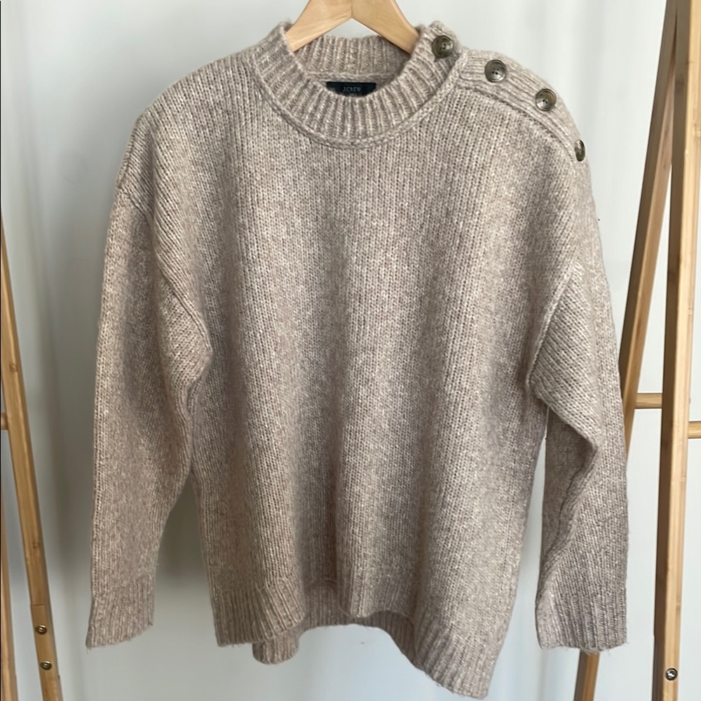 JCrew Cozy Beige Button-Shoulder Sweater